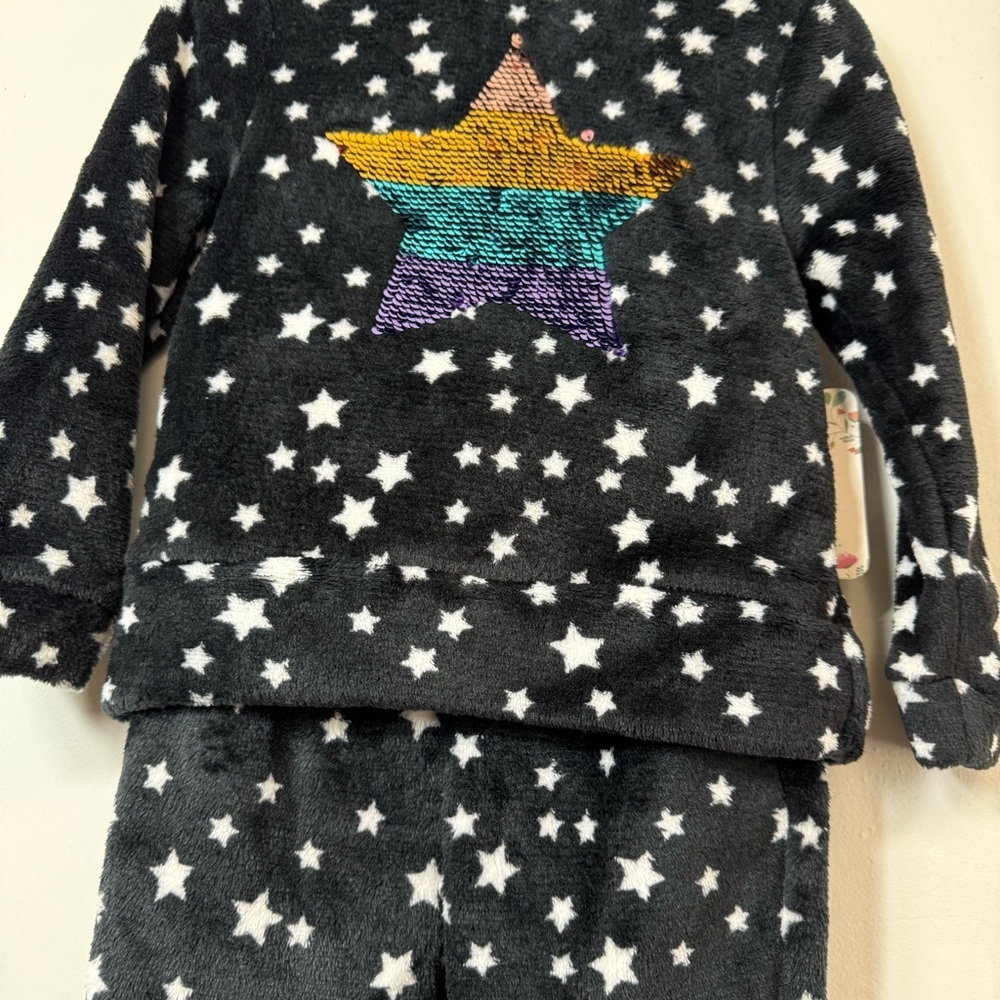 Girls' 2-Piece Plush Fleece Pajama Set Stars & Rainbow Size 2T - Picture 3 of 5